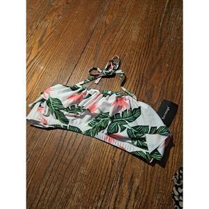 New XL Suvimuga Pink Green Tropical Hawaiian Bikini Swimsuit Bathing Suit Top